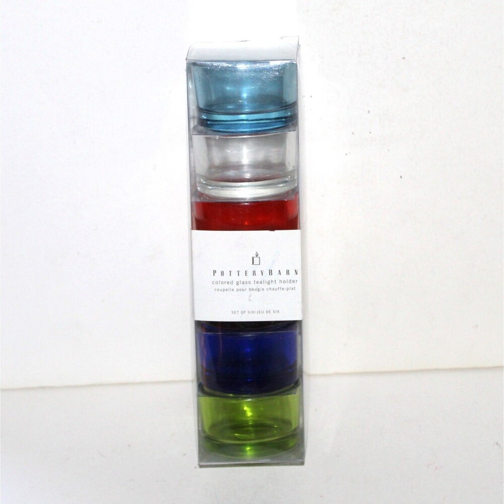 Pottery Barn colored glass tea light candle holder lot of 6 NEW